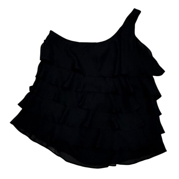Lane Bryant Womens One Shoulder Black Ruffled Sequin Trim Tank Top Size 20 Party - Picture 6 of 6